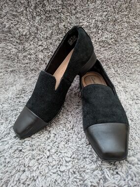 Clarks Tilmont Step Black Suede Loafers Size 8